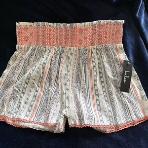 Lulu's High Waist Striped Shorts - Coral and Cream